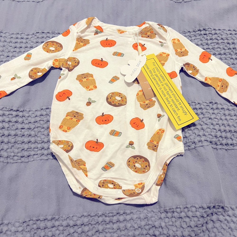 NWT Angel Dear Bamboo Long Sleeve Bodysuit: Pumpkin Spice Latte Size 3-6M